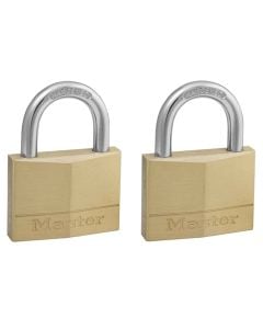Masterlock padlock, Security level 5, 2 x 50mm brass padlocks - 25mm hardened steel shackle, diam. 7mm - 5 pins - keyed alike, Outdoor