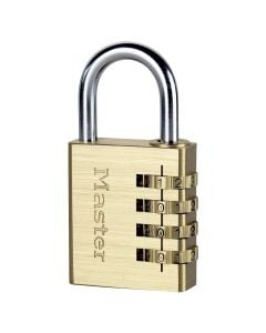 Masterlock padlock, Security level 5, 40mm aluminium body with brass finish- steel shackle- brass dialing wheels- 4-digit resettable combi, Indoor