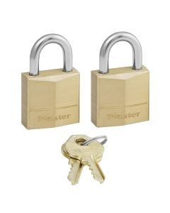 Masterlock padlock, Security level 3, 2 x 20mm brass padlocks - 11mm steel shackle, 4mm diam. - 3 pins - keyed alike, Luggage