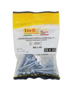 Mushroom head square neck bolt w/hex nut, 4.8, zp, M5x40mm, Bag 15