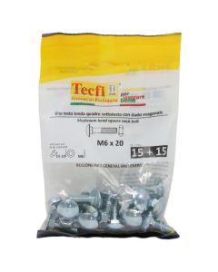 Mushroom head square neck bolt w/hex nut, 4.8, zp, M6x20mm, Bag 15
