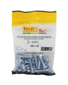 Mushroom head square neck bolt w/hex nut, 4.8, zp, M6x30mm, Bag 15