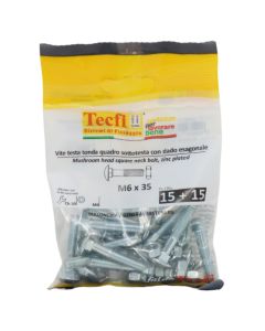Mushroom head square neck bolt w/hex nut, 4.8, zp, M6x35mm, Bag 15