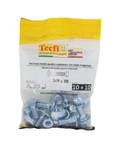 Mushroom head square neck bolt w/hex nut, 4.8, zp, M8x20mm, Bag 10