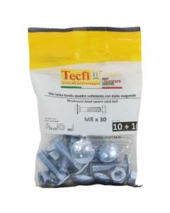 Mushroom head square neck bolt w/hex nut, 4.8, zp, M8x30mm, Bag 10