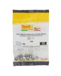 Nylon insert lock thin hexagonal nut, INOX A2 (AISI 304) DIN985, M6mm, Bag 10