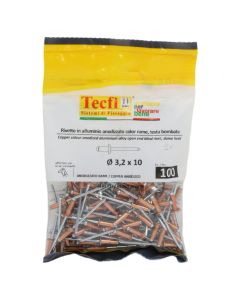 Copper anodized dome blind rivet,al/zp steel, Ø 3,2x10mm, Bag 100