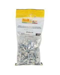 pure white dome blind rivets, al/zp steel RAL 9010, Ø 4,8x12mm, Bag 100