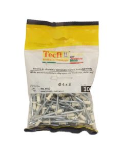 pure white dome blind rivets, al/zp steel RAL 9010, Ø 4x8mm, Bag 100
