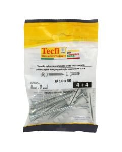 Nylon anchor w/flat CSK head chip.screw zp, Ø10x50mm, Bag 4