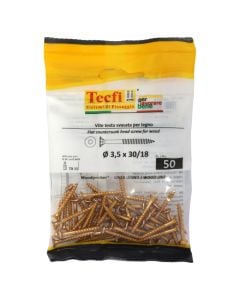 Flat CSK head torx recess chipboard screw,yellow zp, Ø3,5x30/18mm, Bag 50