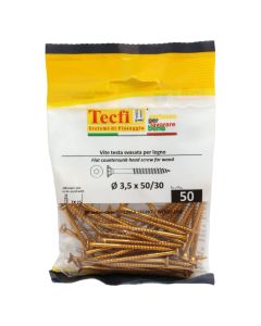 Flat CSK head torx recess chipboard screw,yellow zp, Ø3,5x50/30mm, Bag 50