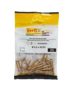 Flat CSK head torx recess chipboard screw,yellow zp, Ø4,5x35/21mm, Bag 25