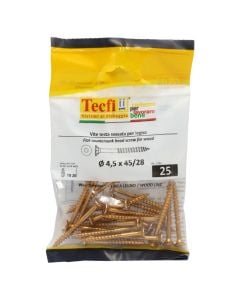 Flat CSK head torx recess chipboard screw,yellow zp, Ø4,5x45/28mm, Bag 25
