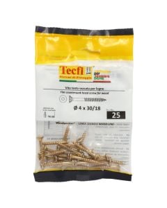 Flat CSK head torx recess chipboard screw,yellow zp, Ø4x30/18mm, Bag 25