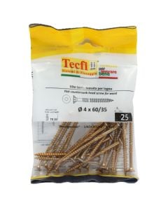 Flat CSK head torx recess chipboard screw,yellow zp, Ø4x60/35mm, Bag 25