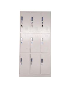 Door locker, for clothing with 9 individual lock, with shelves + hinges, RAL 7035, H1850 x W900 x D450