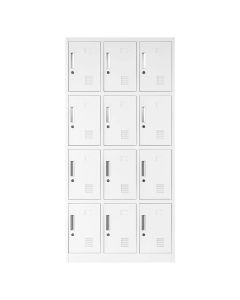 Door locker, for clothing with 12 individual lock, with shelves + hinges, RAL 7035, H1850 x W900 x D400