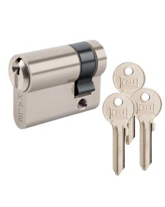Cilynder brass, 1/2, 40mm, nickel plated, with three keys