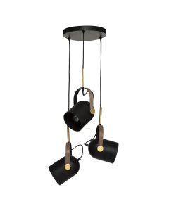 Hanging light BIL B&G, 3xE27, 3x40W, D. 25 x H. 83 cm, metal / glass, black color, 230V.