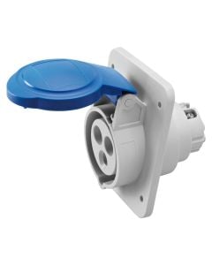 Industrial socket, 2P + T, 32A, 230V, with lid, plastic / copper, IP44.