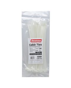 Fasheta plastike, Benman, 200mmX2,5mm, 100 cop, bardhe