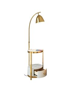 Floor light+ table, E27, 30X60X165 cm, iron/marble, gold
