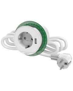 Zgjatues i bardhe me nje prize shuko per montim ne tavoline pune, 16A, 250 V + USB 5V,3.1A