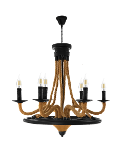 Hanging light, 6xE14, metal with rope, natural color/gold, D65 cm
