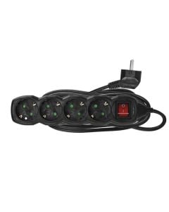 Power strip with switch, 4 modules, 3 meter, 3x1.5mm, black
