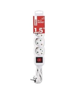 Electric extension cord, 4 modules, 1.5m, 3x1.5mm, white, with switch, 16A