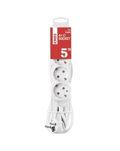 Electric extender, 4 modules, 5m, 3x1.5mm, white, without switch, 16A