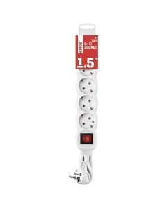 Electric extension cord, 5 modules, 1.5m, 3x1.5mm, white, with switch, 16A