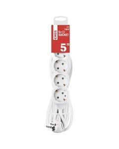 Electric extender, 5 modules, 5m, 3x1.5mm, white, without switch, 16A