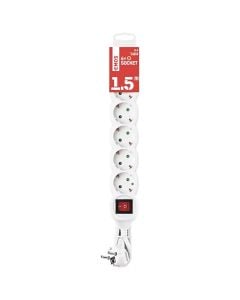 Electric extension cord, 6 modules, 1.5m, 3x1.5mm, white, with switch, 16A