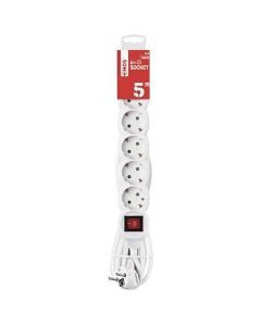 Electric extension cord, 6 modules, 5m, 3x1.5mm, white, with switch, 16A