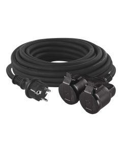 Extension Cord 15 m / 2 socket / black / rubber / 250 V / 1.5 mm2