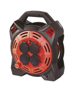 Rubber Extension Cord Reel with LED light - 4 sockets, 15m, 1,5mm2, SCHUKO