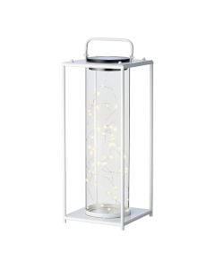 Solar panel light, microLED, warm white, 20x20x49cm, metal/glass, white