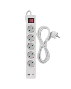 Electrical extension cord, 5 modules + USB + Type-C, 3m, white, with switch, 3x1.5mm