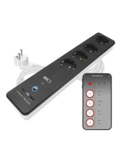 SMART power extension cord, 4 modules + USB + Type-C, 2m, black, with switch, 3x1.5mm