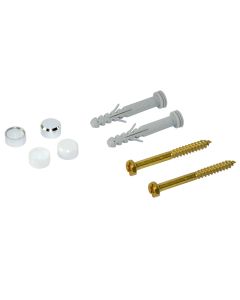 Fischer 2 wall plugs S 8 RD 60, 2 brass screws 6 x 65 6kt., 2 cover caps chrome and white