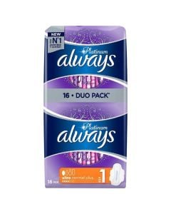 Sanitary pads, Platinum Collection Duo Ultra Normal Plus Size 1, Always, 16 pieces