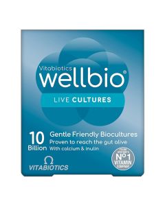 Nutritional supplement, with live cultures, which increases the flora of the digestive system, WellBio 10 Billion