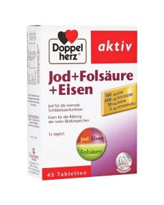 Nutritional supplement for normal thyroid function, Jod+Folsäure+Eisen, DoppelHerz