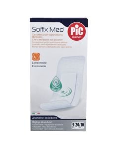 Soffix Med, Pic Solution, delicate ankerplast after operations, highly absorbable. 5 pieces 20 X 10 Cm.